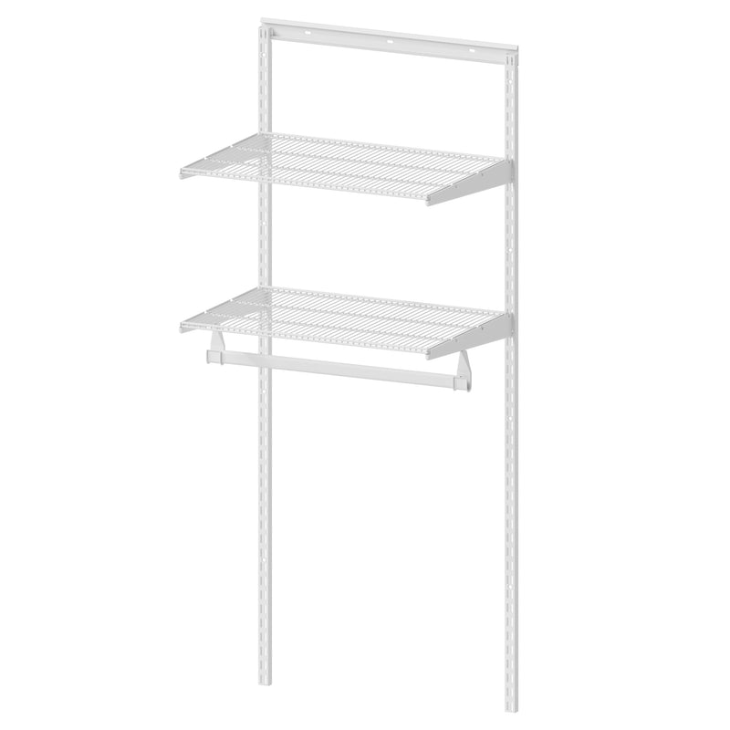 STORKING Closet System Wall Mounted 2 Ft, Heavy Duty Adjustable Wire Shelving with Hanging Rod, Custom Organizer Kit for Bedroom Laundry Mudroom, White