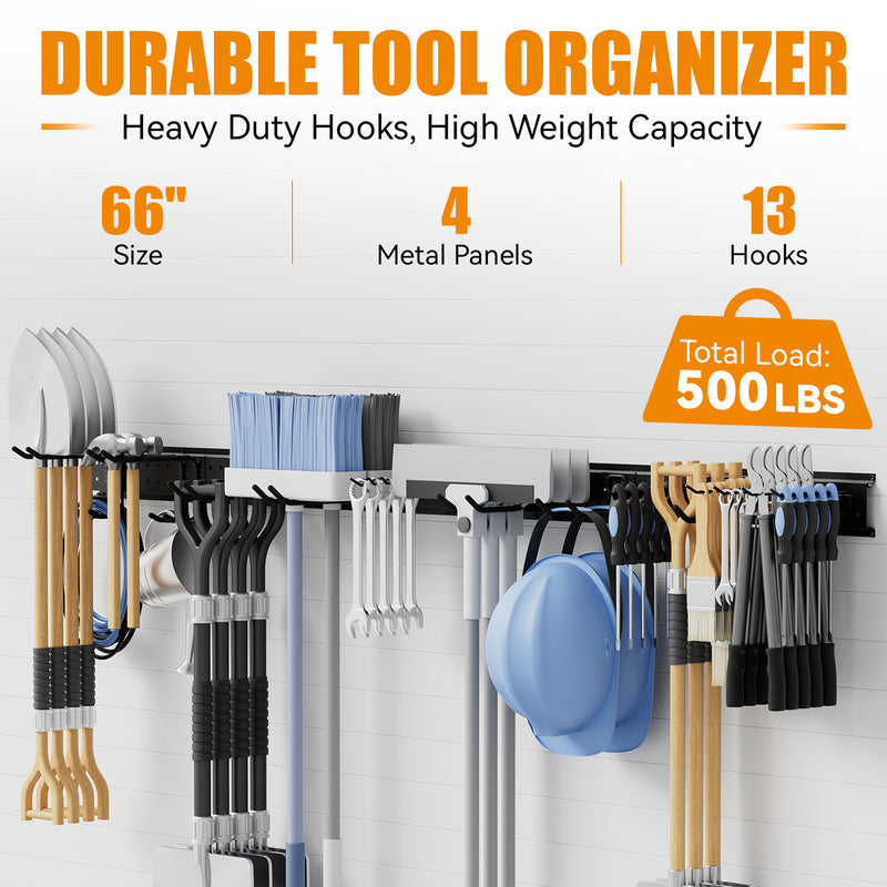 STORKING Garage Tool Organizer Wall Mounted, Heavy Duty Rack with Hooks for Garden Tools