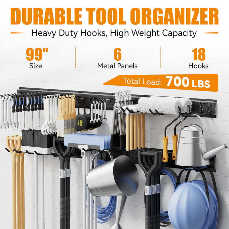 STORKING Garage Tool Organizer Wall Mounted, Heavy Duty Rack with Hooks for Garden Tools
