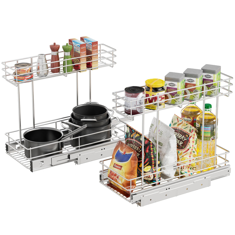 Storking Under Sink Organizer, Pull Out Cabinet Organizer 2 Tier, Under Sink Slide Out Chrome Plated, Under Kitchen Bathroom Organizer, Pantry Cabinet Closet Organization Rack