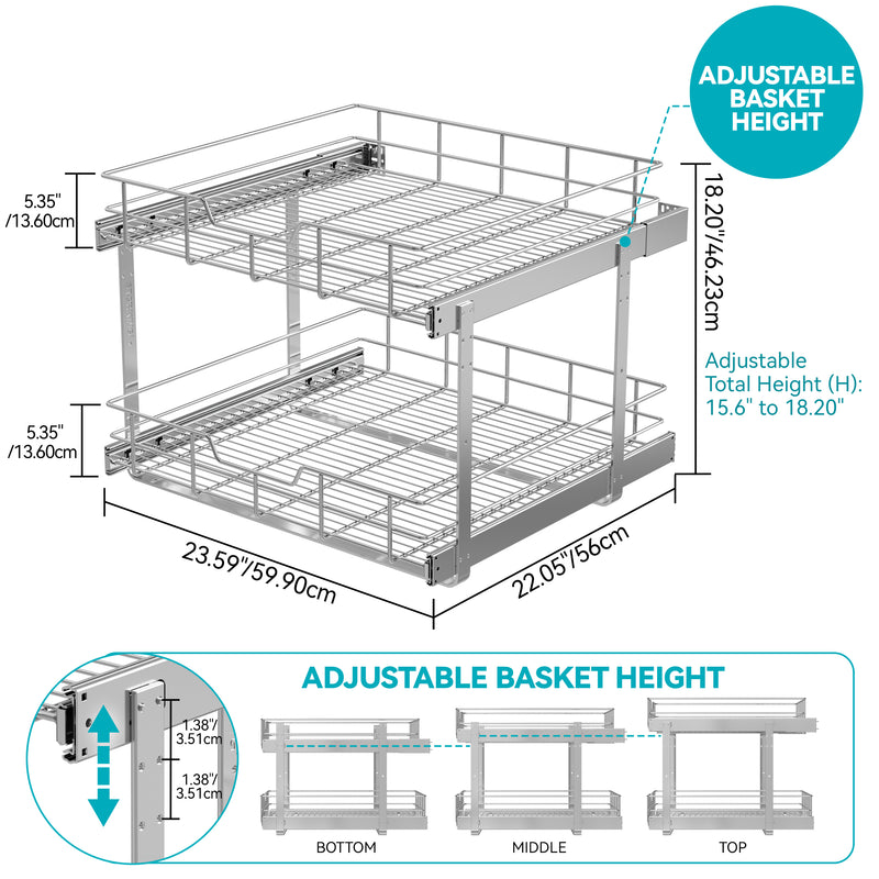 STORKING Pull Out Cabinet Organizer , Slide Out Drawers For Kitchen Organizers and Storage,Chrome-Plated