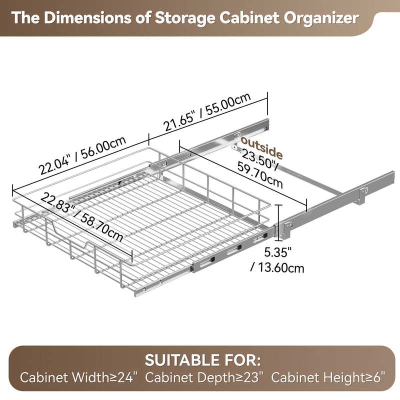 STORKING Pull Out Cabinet Organizer , Slide Out Drawers For Kitchen Organizers and Storage,Chrome-Plated