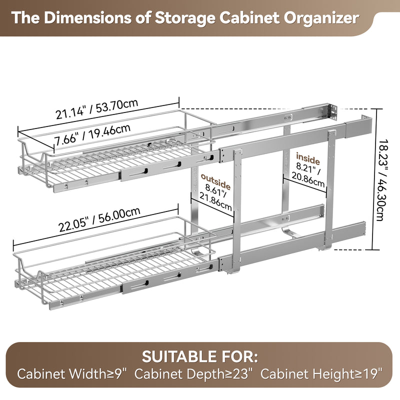 STORKING Pull Out Cabinet Organizer , Slide Out Drawers For Kitchen Organizers and Storage,Chrome-Plated