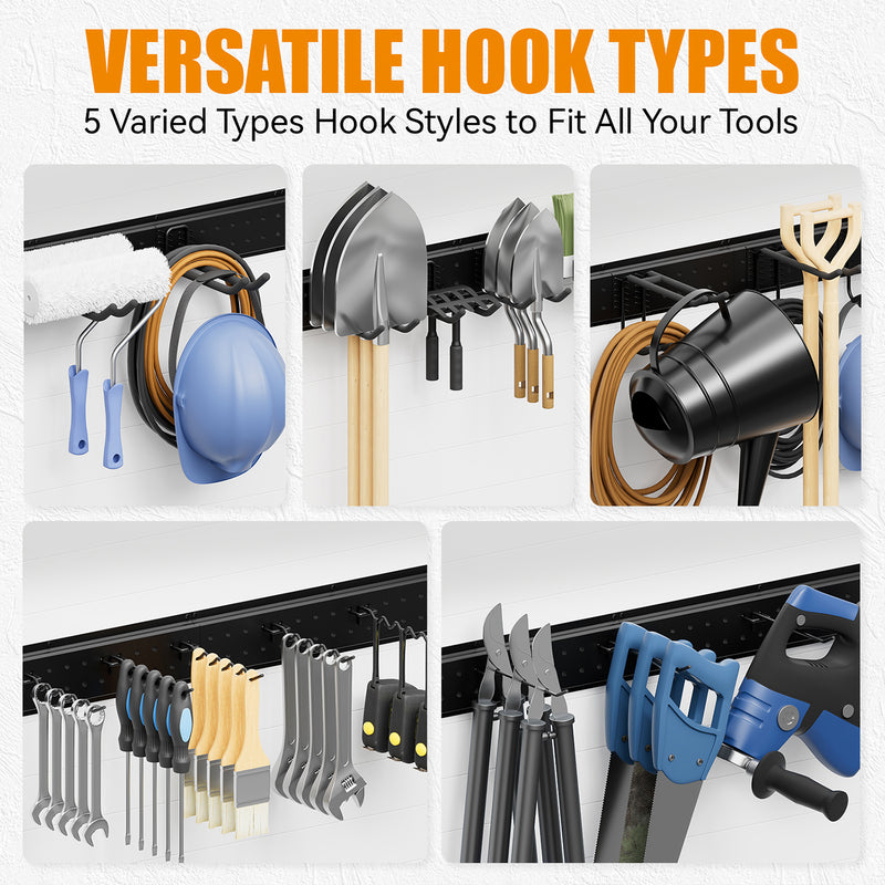 STORKING Garage Tool Organizer Wall Mounted, Heavy Duty Rack with Hooks for Garden Tools