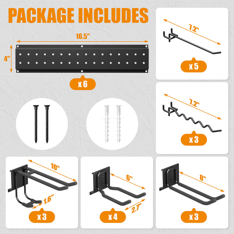 STORKING Garage Tool Organizer Wall Mounted, Heavy Duty Rack with Hooks for Garden Tools