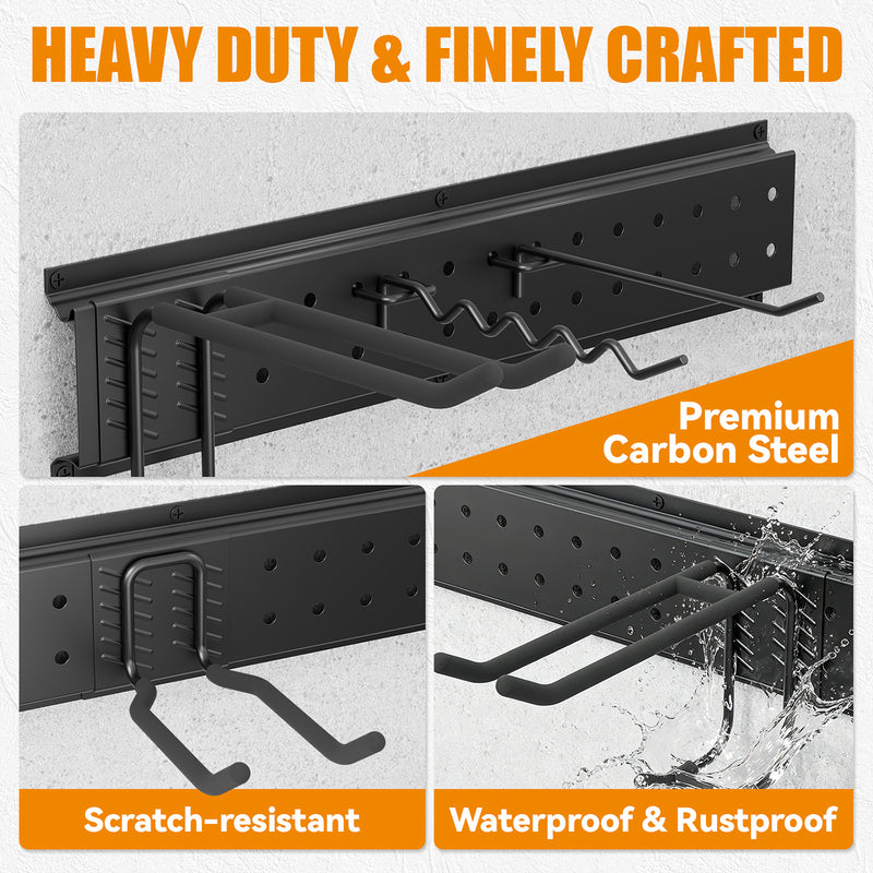 STORKING Garage Tool Organizer Wall Mounted, Heavy Duty Rack with Hooks for Garden Tools
