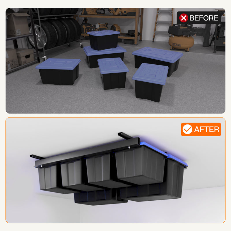 STORKING 48"x48" Adjustable Overhead Tote Storage Rail System for Storage Bins Organization