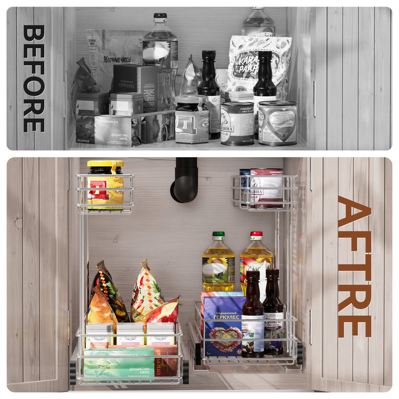 Storking Under Sink Organizer, Pull Out Cabinet Organizer 2 Tier, Under Sink Slide Out Chrome Plated, Under Kitchen Bathroom Organizer, Pantry Cabinet Closet Organization Rack