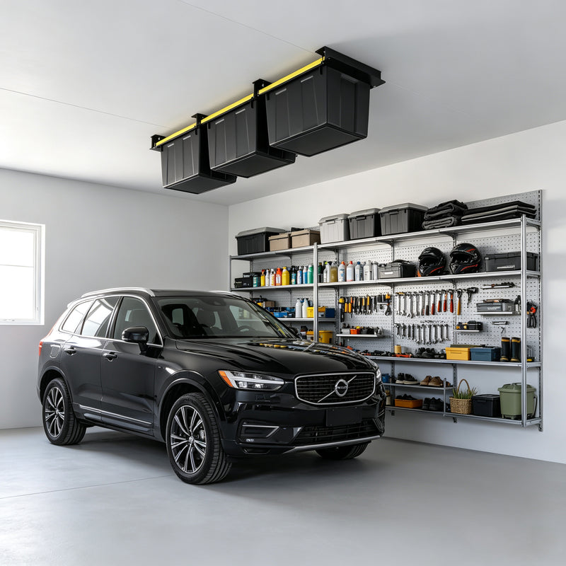 STORKING Ceiling Storage Bin Rack, Overhead Tote Storage Rail System