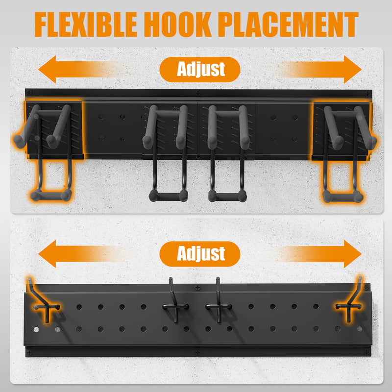STORKING Garage Tool Organizer Wall Mounted, Heavy Duty Rack with Hooks for Garden Tools