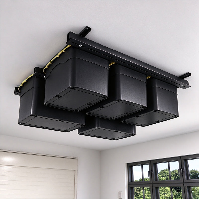 STORKING 48"x48" Adjustable Overhead Tote Storage Rail System for Storage Bins Organization