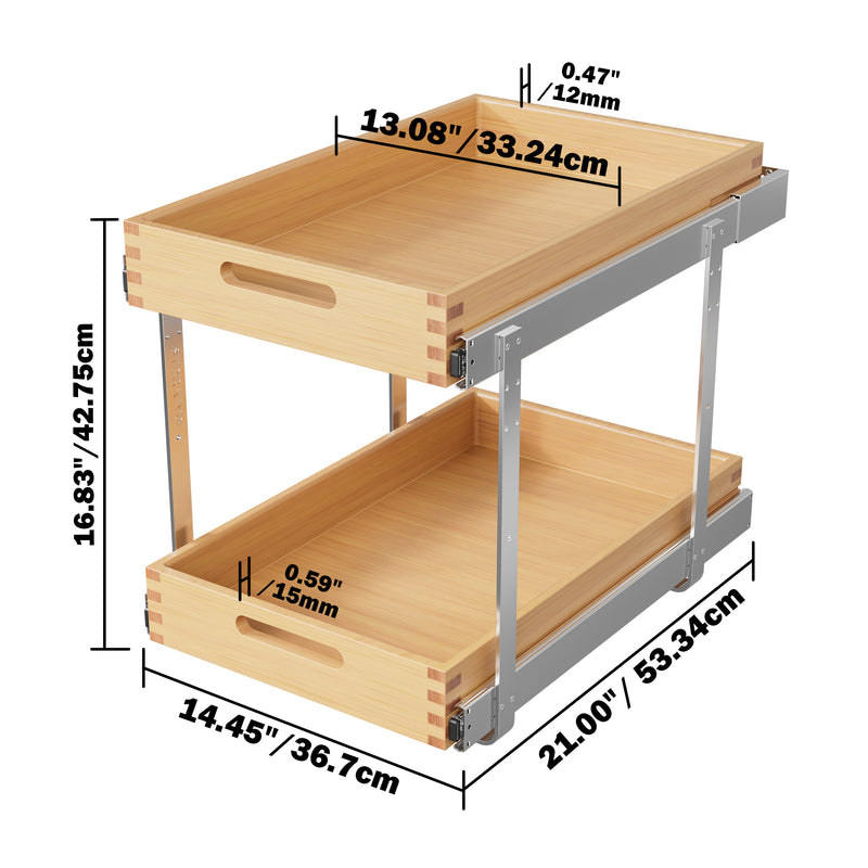 STORKING 2 Tier Pull Out Drawers for Cabinets, Heavy-Duty Slide Out Wood Drawer Shelf