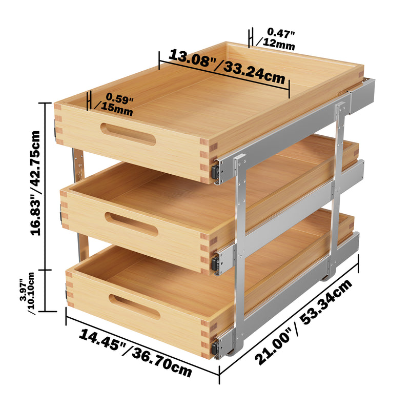 STORKING 2 Tier Pull Out Drawers for Cabinets, Heavy-Duty Slide Out Wood Drawer Shelf