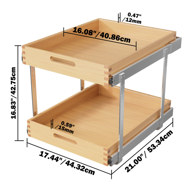 STORKING 2 Tier Pull Out Drawers for Cabinets, Heavy-Duty Slide Out Wood Drawer Shelf