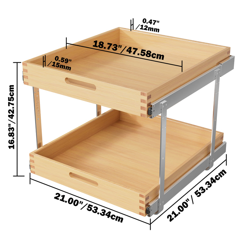 STORKING 2 Tier Pull Out Drawers for Cabinets, Heavy-Duty Slide Out Wood Drawer Shelf