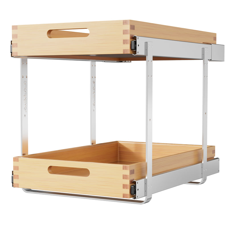 STORKING 2 Tier Pull Out Drawers for Cabinets, Heavy-Duty Slide Out Wood Drawer Shelf, Pull Out Cabinet Organizer 100 lbs Capacity, Base Cabinet Organization for Kitchen, Pantry