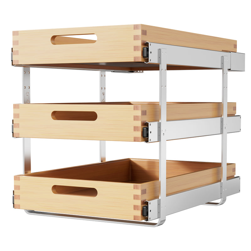 STORKING 2 Tier Pull Out Drawers for Cabinets, Heavy-Duty Slide Out Wood Drawer Shelf, Pull Out Cabinet Organizer 100 lbs Capacity, Base Cabinet Organization for Kitchen, Pantry