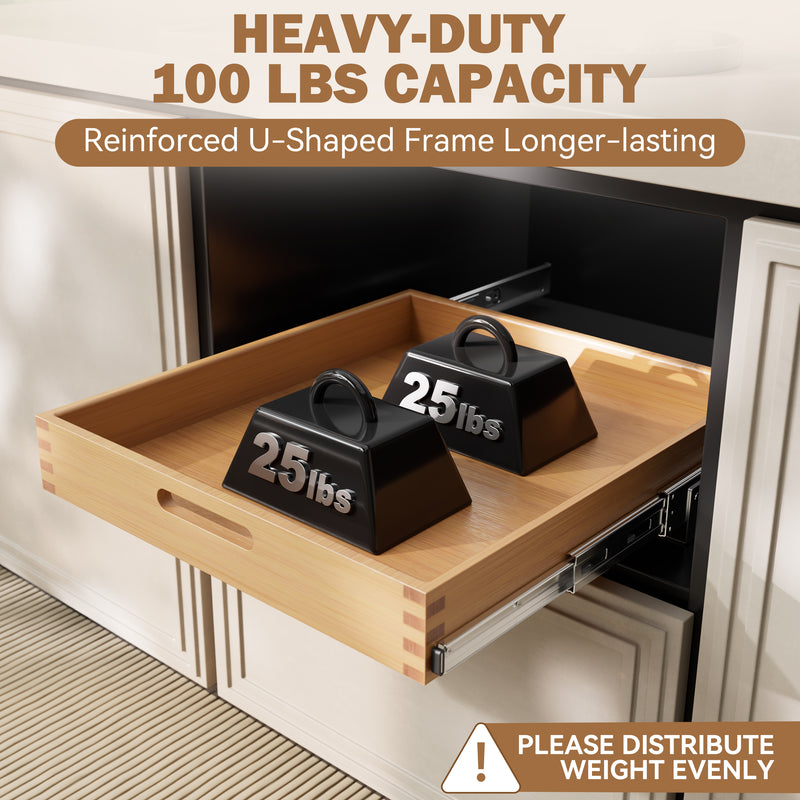 STORKING 2 Tier Pull Out Drawers for Cabinets, Heavy-Duty Slide Out Wood Drawer Shelf, Pull Out Cabinet Organizer 100 lbs Capacity, Base Cabinet Organization for Kitchen, Pantry
