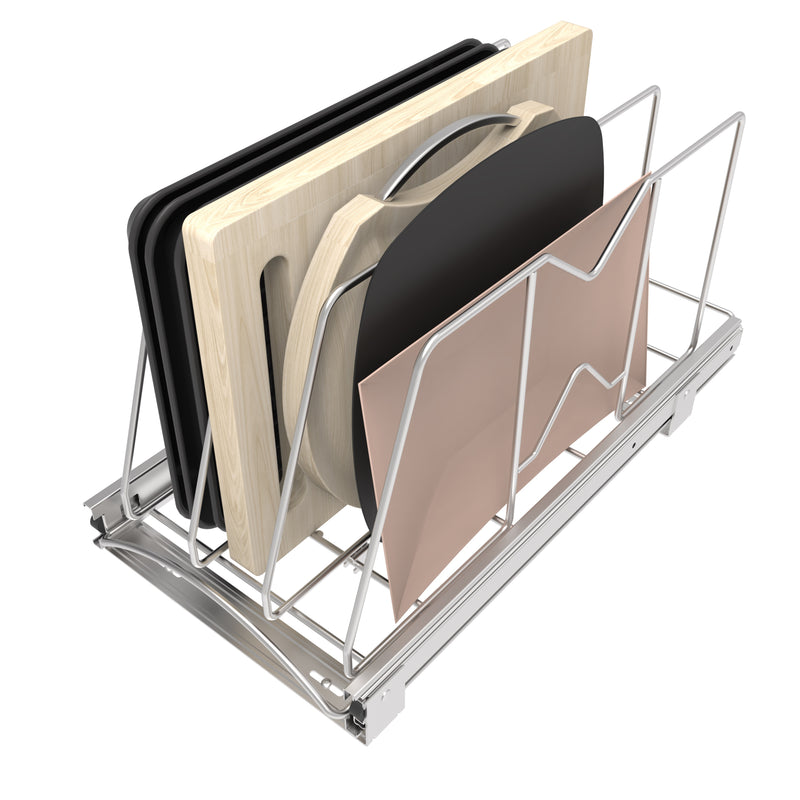 STORKING Pull Out Cookie Sheet Organizer for Cabinet, Pan and Pot, Cutting Board, Bakeware, Tray Organizer Rack, Sliding Rack- Heavy Duty, Adjustable Divider Width, Chrome