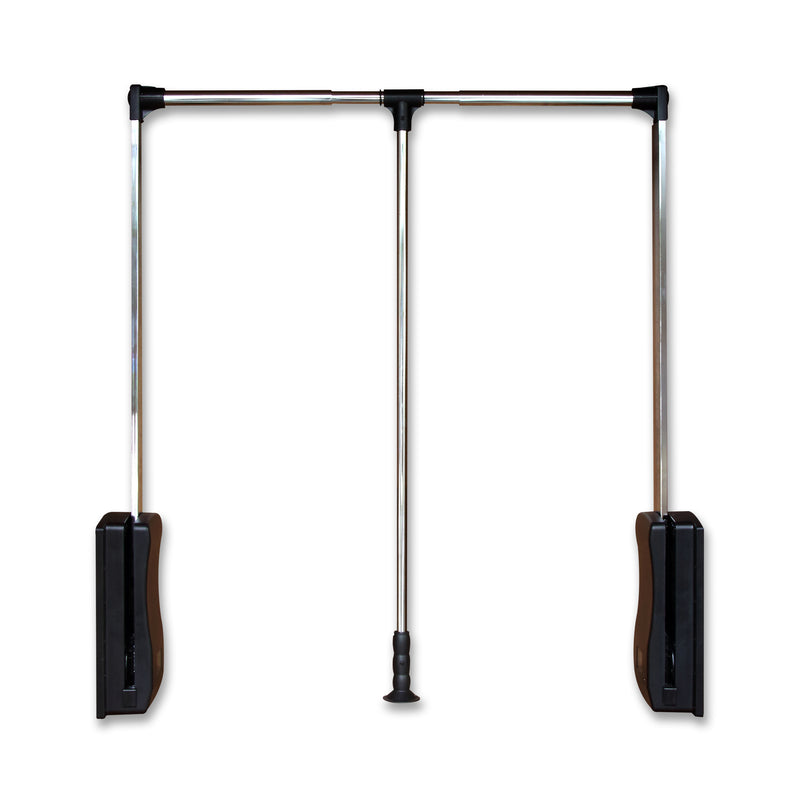 STORKING Pull Down Closet Rod, Adjustable Side Mounted Closet for Kitchen Bedroom High Cabinets, Chrome, Two-Way Buffering Side, Heavy Duty Load Capacity