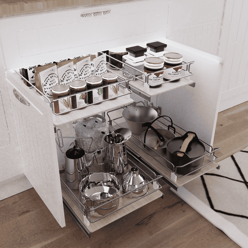 Pull Out Cabinet Organizer, Slide Out Drawers For Kitchen Organizers and Storage, Pull Out Drawers For Cabinets Capacity Heavy Duty Caddy, Cabinet Shelves Wood Chrome, Pantry Storage