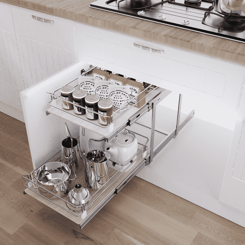 Pull Out Cabinet Organizer, Slide Out Drawers For Kitchen Organizers and Storage, Pull Out Drawers For Cabinets Capacity Heavy Duty Caddy, Cabinet Shelves Wood Chrome, Pantry Storage