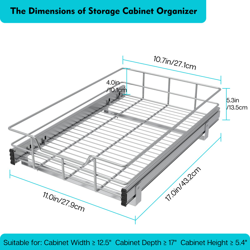 STORKING Pull Out Cabinet Organizer , Slide Out Drawers For Kitchen Organizers and Storage,Chrome-Plated