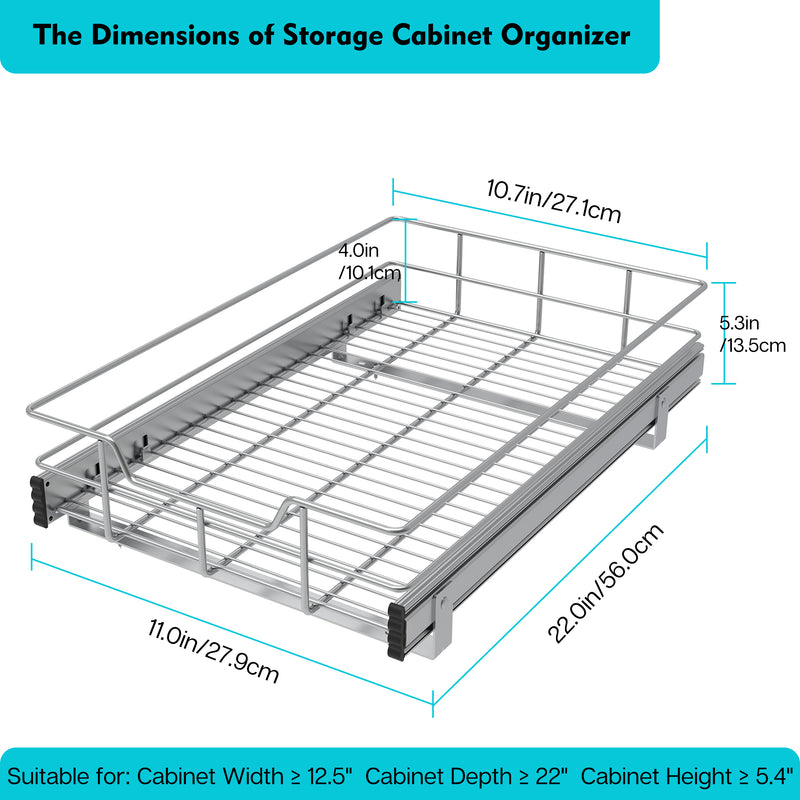 STORKING Pull Out Cabinet Organizer , Slide Out Drawers For Kitchen Organizers and Storage,Chrome-Plated