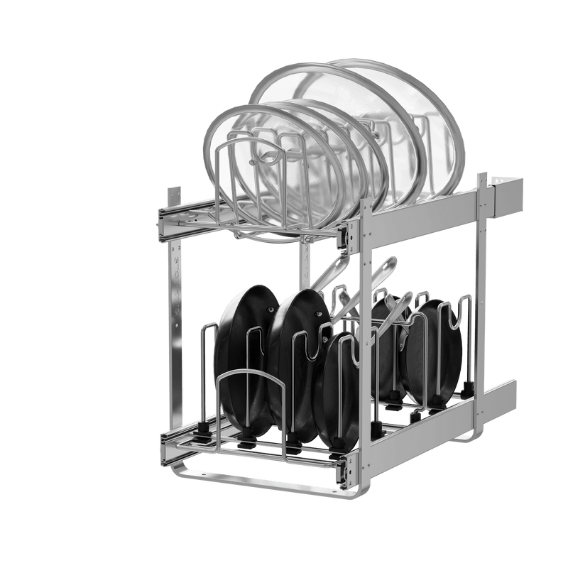 STORKING 2-Tier Kitchen Pull out Cabinet Organizer for Pots, Pans, and Lid Cookware, Adjustable Heavy Duty Wire Pan and Pot Rack, Full-Extension Rail