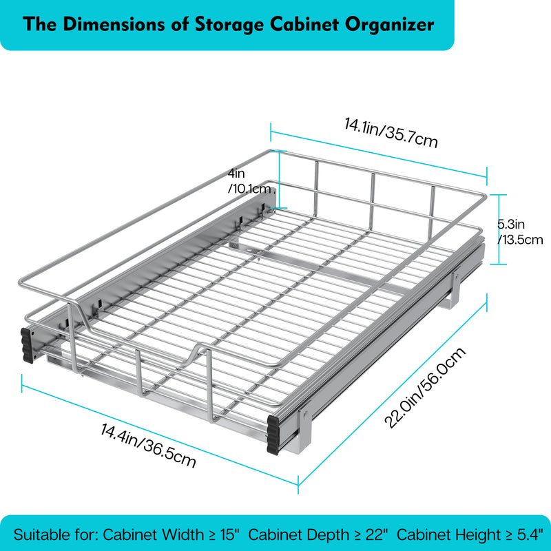 STORKING Pull Out Cabinet Organizer , Slide Out Drawers For Kitchen Organizers and Storage,Chrome-Plated