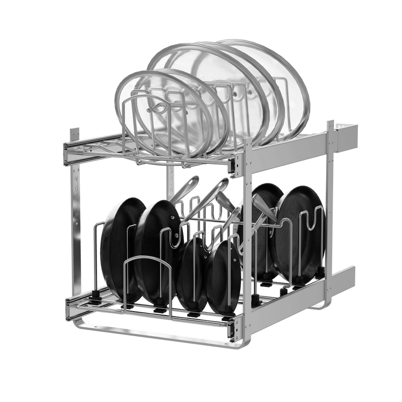 STORKING 2-Tier Kitchen Pull out Cabinet Organizer for Pots, Pans, and Lid Cookware, Adjustable Heavy Duty Wire Pan and Pot Rack, Full-Extension Rail