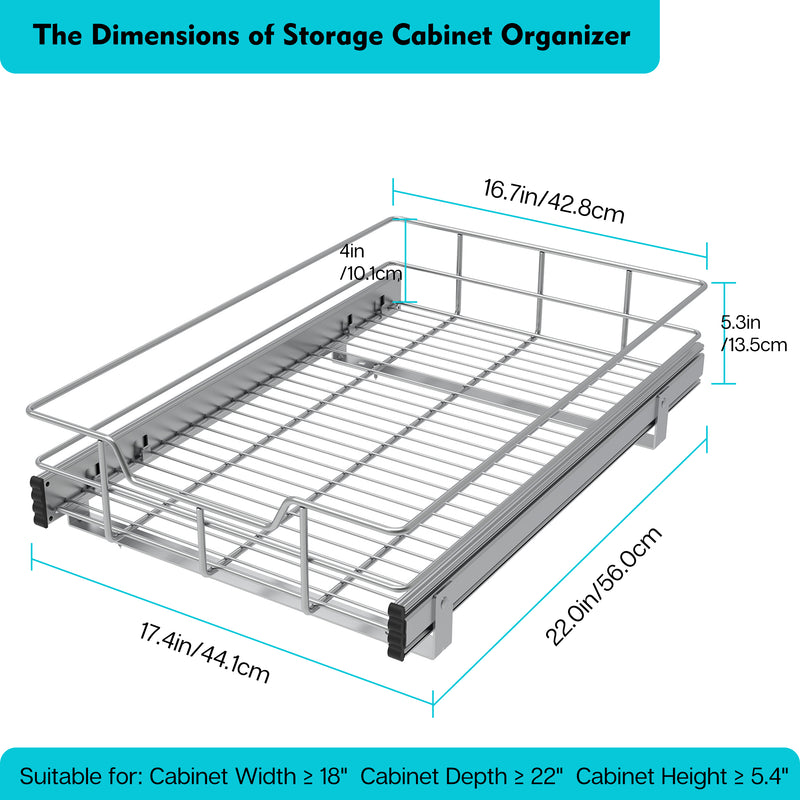 STORKING Pull Out Cabinet Organizer , Slide Out Drawers For Kitchen Organizers and Storage,Chrome-Plated