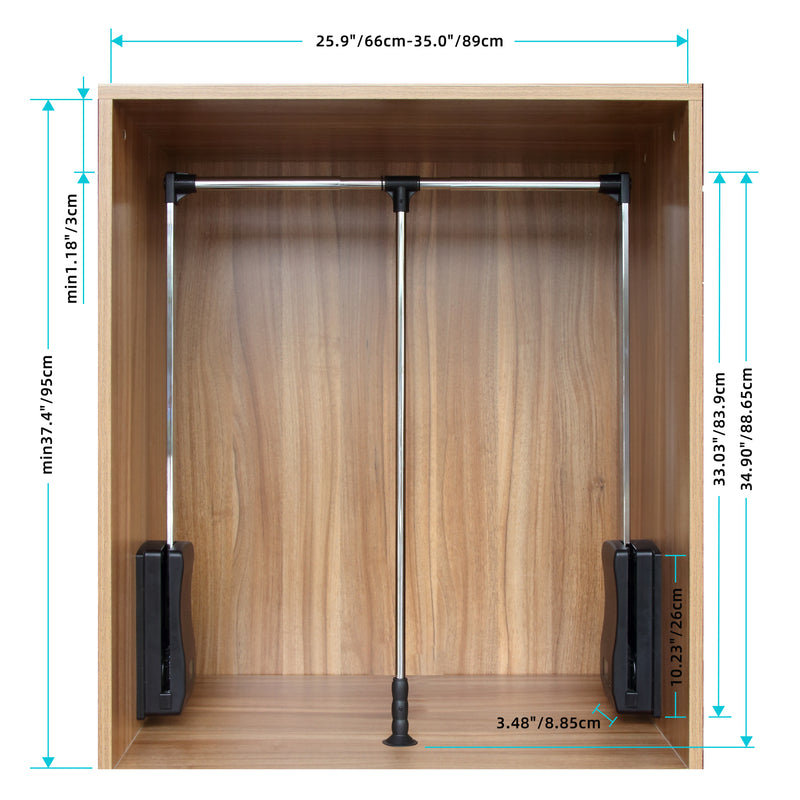 STORKING Pull Down Closet Rod, Adjustable Side Mounted Closet for Kitchen Bedroom High Cabinets, Chrome, Two-Way Buffering Side, Heavy Duty Load Capacity