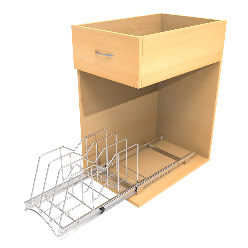STORKING Pull Out Cookie Sheet Organizer for Cabinet, Pan and Pot, Cutting Board, Bakeware, Tray Organizer Rack, Sliding Rack- Heavy Duty, Adjustable Divider Width, Chrome