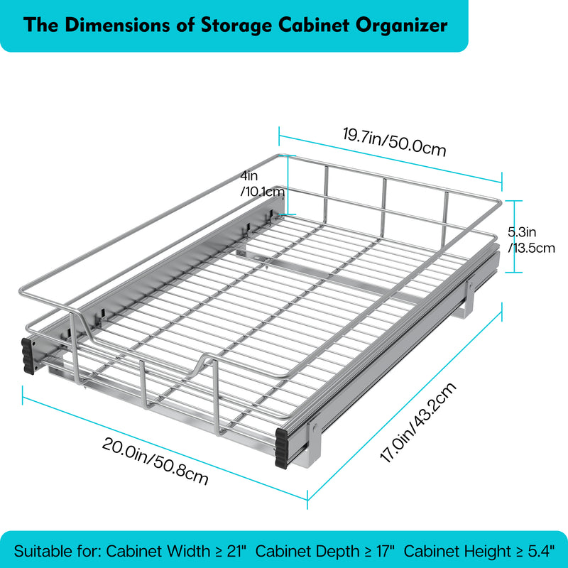 STORKING Pull Out Cabinet Organizer , Slide Out Drawers For Kitchen Organizers and Storage,Chrome-Plated