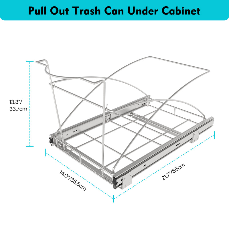 Pull Out Trash Can Under Cabinet,14" Wx22 D Heavy Duty Kitchen Garbage Bin, Soft-Close Full Extension Slides, Slide Out Waste Container for Kitchen Cabinets
