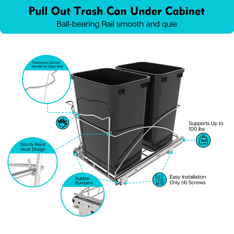 Pull Out Trash Can Under Cabinet,14" Wx22 D Heavy Duty Kitchen Garbage Bin, Soft-Close Full Extension Slides, Slide Out Waste Container for Kitchen Cabinets