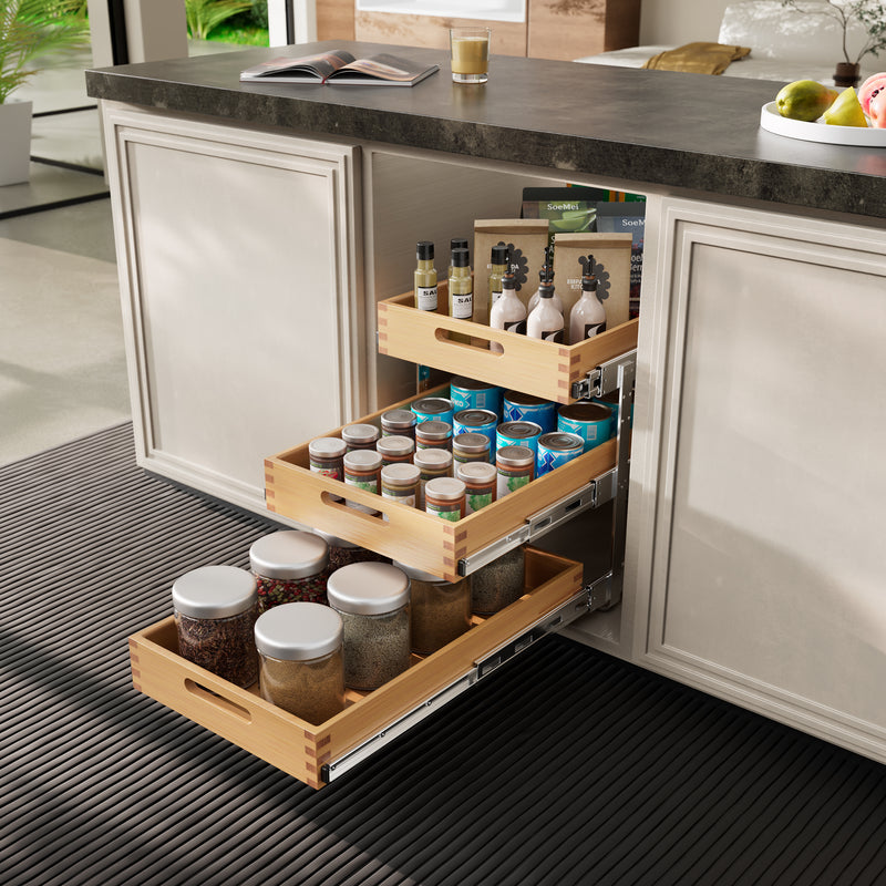 STORKING 2 Tier Pull Out Drawers for Cabinets, Heavy-Duty Slide Out Wood Drawer Shelf, Pull Out Cabinet Organizer 100 lbs Capacity, Base Cabinet Organization for Kitchen, Pantry