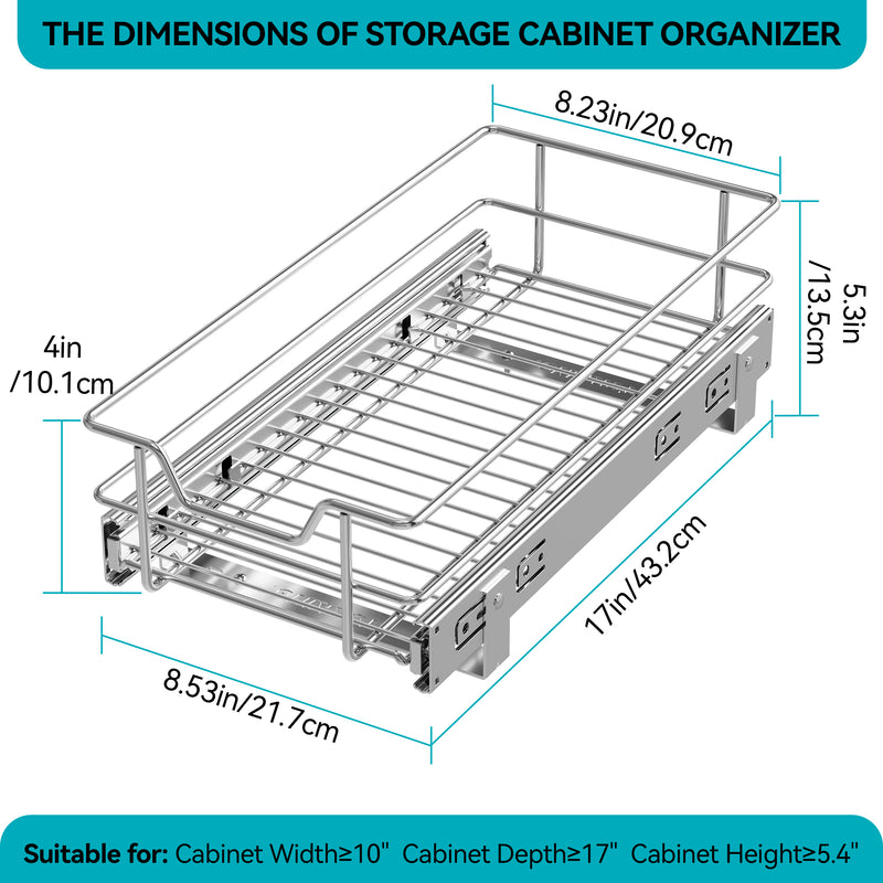 STORKING Pull Out Cabinet Organizer , Slide Out Drawers For Kitchen Organizers and Storage,Chrome-Plated