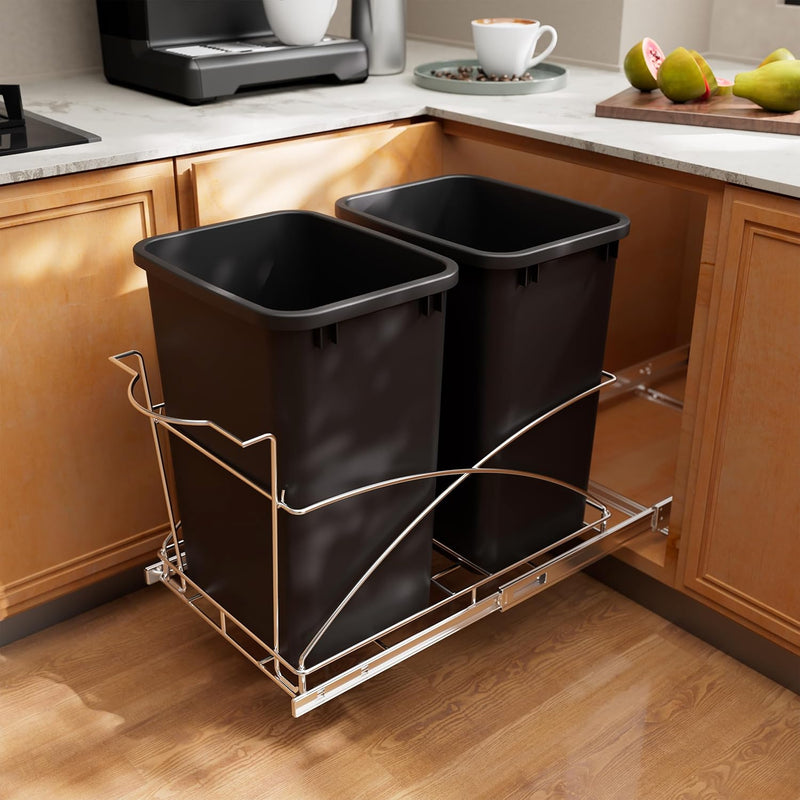 Pull Out Trash Can Under Cabinet,14" Wx22 D Heavy Duty Kitchen Garbage Bin, Soft-Close Full Extension Slides, Slide Out Waste Container for Kitchen Cabinets