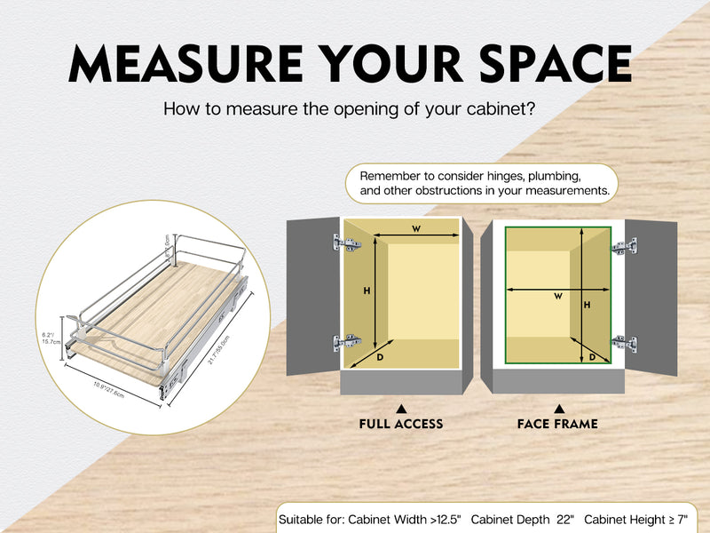Pull Out Cabinet Organizer, Slide Out Drawers For Kitchen Organizers and Storage, Pull Out Drawers For Cabinets Capacity Heavy Duty Caddy, Cabinet Shelves Wood Chrome, Pantry Storage