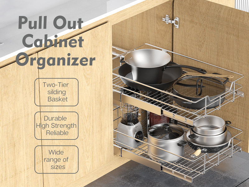 Pull Out Cabinet Organizer , Slide Out Drawers For Kitchen Organizers and Storage, Pull Out Drawers For Cabinets Capacity Heavy Duty Caddy, Cabinet Shelves Chrome-Plated, Bathroom Pantry