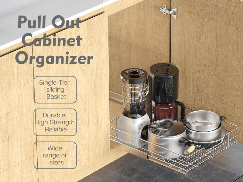 Pull Out Cabinet Organizer , Slide Out Drawers For Kitchen Organizers and Storage, Pull Out Drawers For Cabinets Capacity Heavy Duty Caddy, Cabinet Shelves Chrome-Plated, Bathroom Pantry