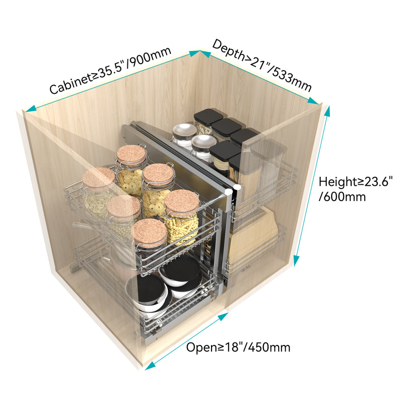 STORKING Blind Corner Cabinet Pull Out 2 Tier, Left & Right Blind Corner Cabinet Organizer, Cabinet Pull Out 4 Shelves, Chrome, Slide Out Drawers for Kitchen or Bathroom Cabinets