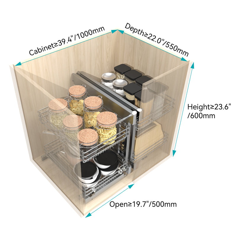 STORKING Blind Corner Cabinet Pull Out 2 Tier, Left & Right Blind Corner Cabinet Organizer, Cabinet Pull Out 4 Shelves, Chrome, Slide Out Drawers for Kitchen or Bathroom Cabinets