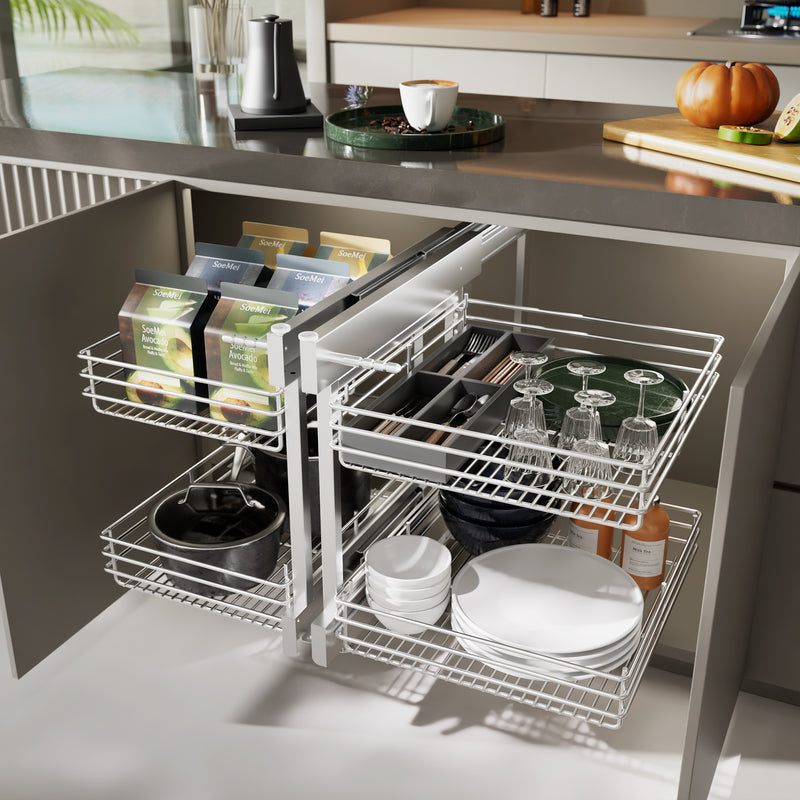 STORKING Blind Corner Cabinet Pull Out 2 Tier, Left & Right Blind Corner Cabinet Organizer, Cabinet Pull Out 4 Shelves, Chrome, Slide Out Drawers for Kitchen or Bathroom Cabinets