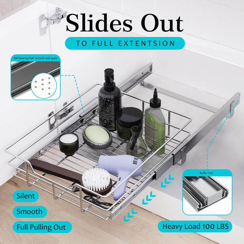 Pull Out Cabinet Organizer , Slide Out Drawers For Kitchen Organizers and Storage, Pull Out Drawers For Cabinets Capacity Heavy Duty Caddy, Cabinet Shelves Chrome-Plated, Bathroom Pantry